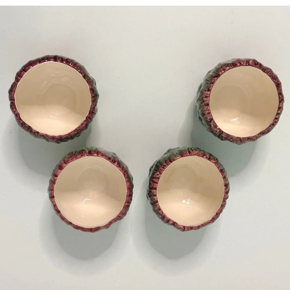 Vintage Sur La Table Artichoke Bowls Set of 4 Green Majolica Portugal Ceramic